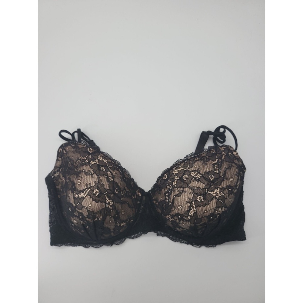 Rampage Bra 40D Womens Underwired Padded Black Lace Overlay Sheer Sides